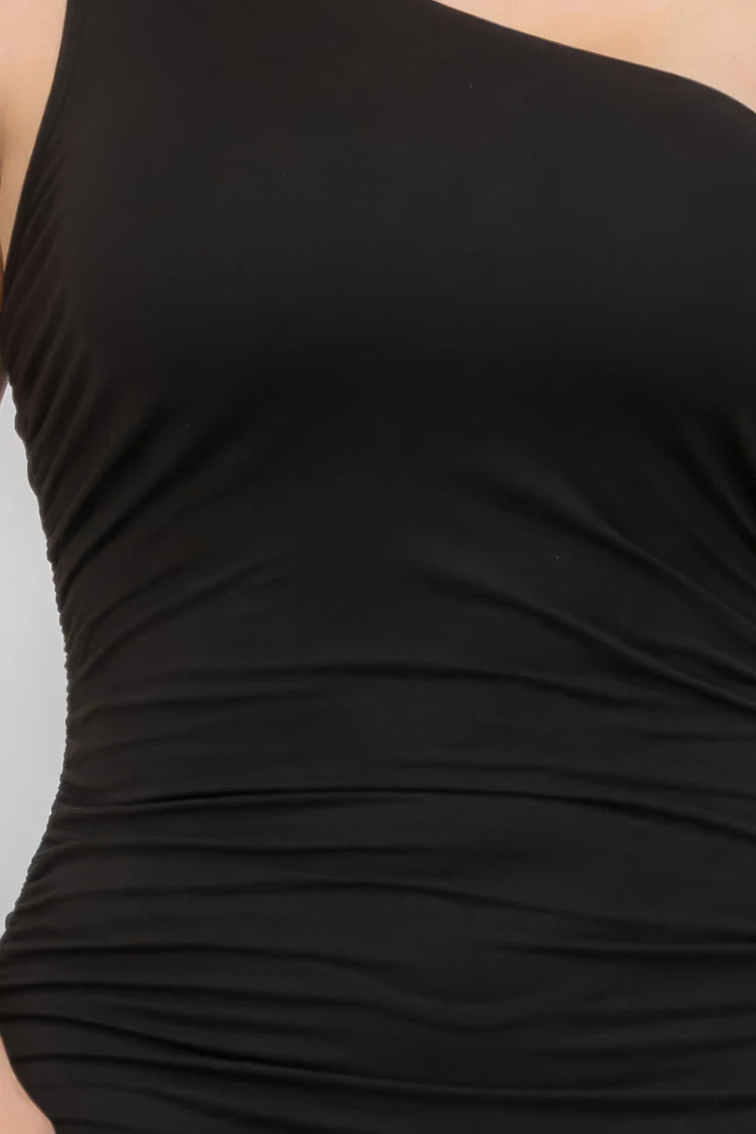 Plus Size Sexy Solid Color Ruched One Shoulder Midi Bodycon Dress - Love it Curvy