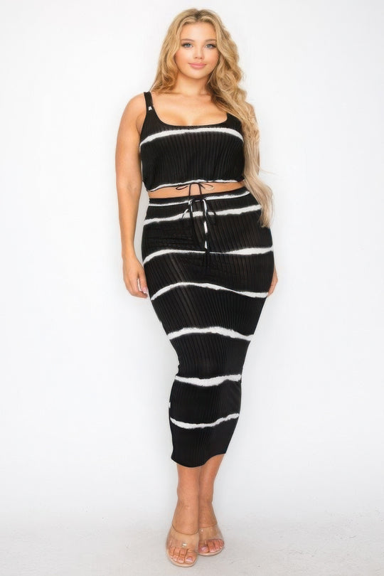 Plus sleeveless tie dye stripe 2 piece skirt set - Love it Curvy