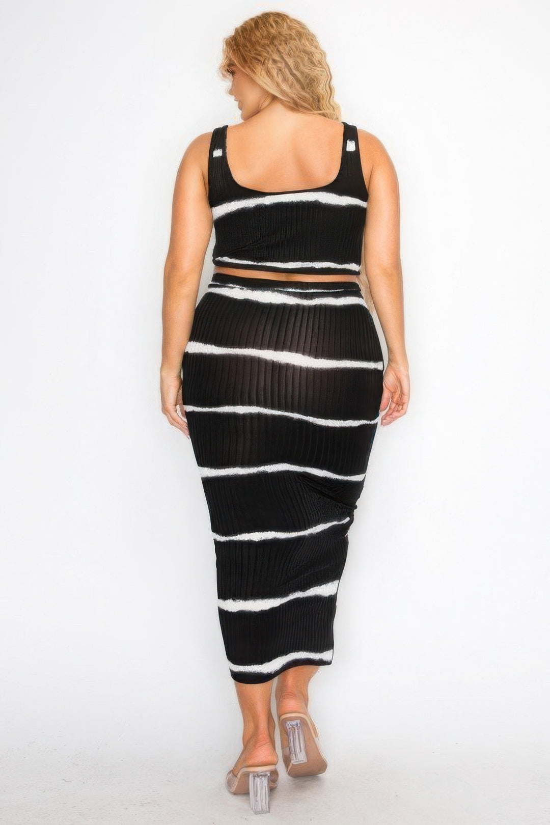 Plus sleeveless tie dye stripe 2 piece skirt set - Love it Curvy