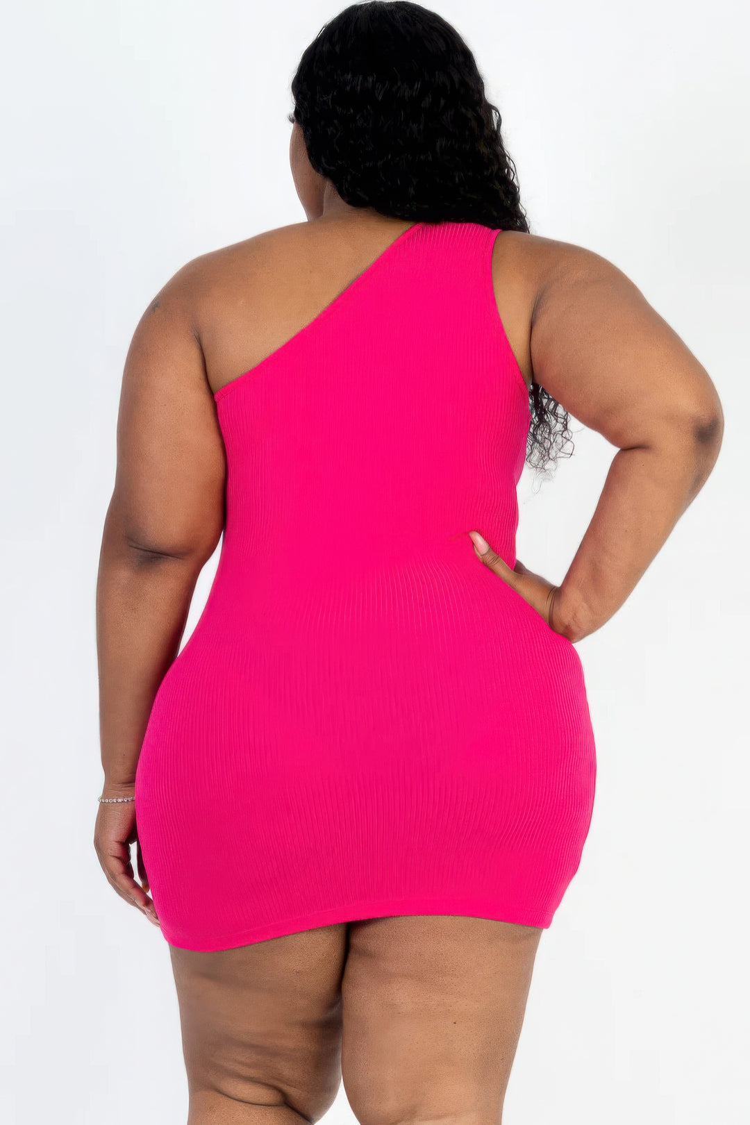 Plus Size Ribbed One Shoulder Cutout Front Casual Mini Bodycon Dress - Love it Curvy