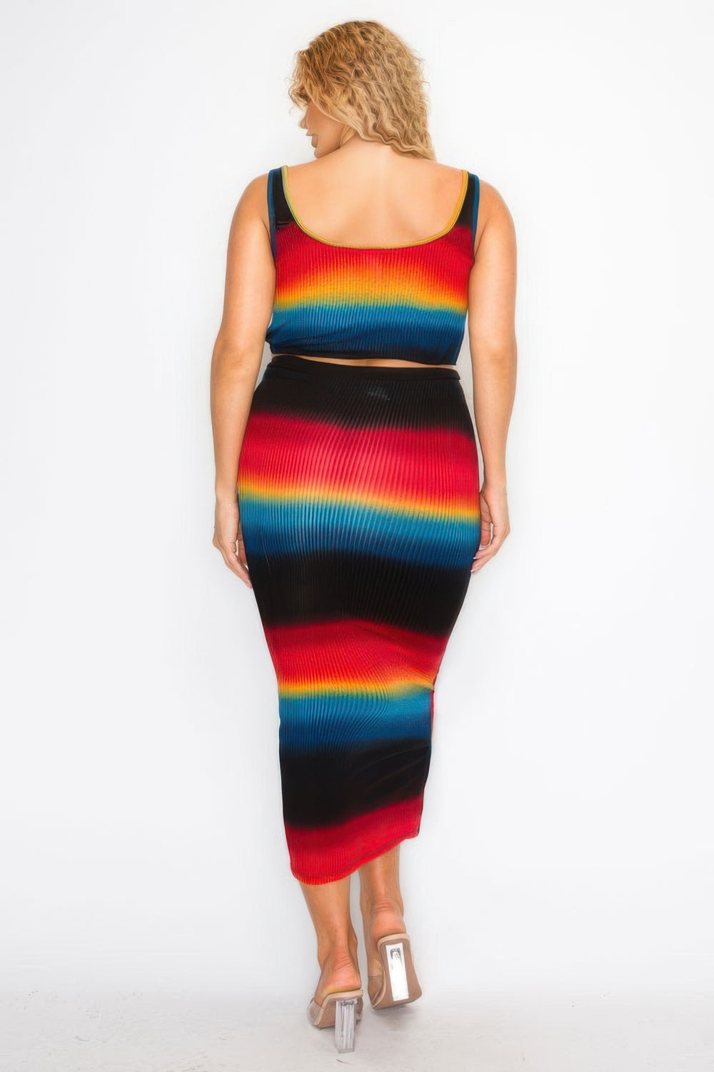 Plus Sleeveless Tie Dye Stripe 2 Piece Skirt Set - Love it Curvy
