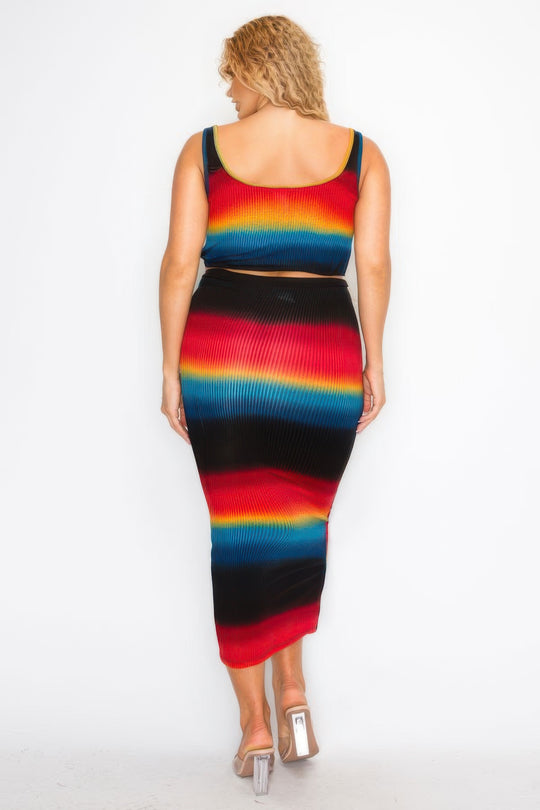 Plus Sleeveless Tie Dye Stripe 2 Piece Skirt Set - Love it Curvy
