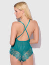 Mila Mesh & Eyelash Lace High Slit Romper Teddy from Love It Curvy
