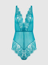 Mila Mesh & Eyelash Lace High Slit Romper Teddy from Love It Curvy