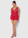 Mila Eyelash Lace & Mesh Babydoll & G-String Set from Love It Curvy