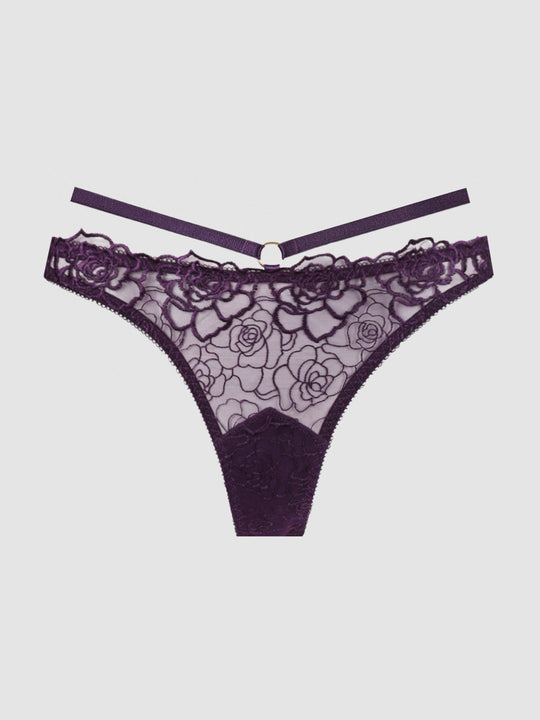 Rosalie Satin & Embroidered Lace Strappy Tanga from Love It Curvy