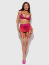 Jocelyn Lace & Satin Bra, Skirt & Crotchless G-String Set from Love It Curvy