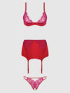 Jocelyn Lace & Satin Bra, Skirt & Crotchless G-String Set from Love It Curvy