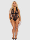 Jocelyn Satin & Lace Drop Off Crotchless Teddy from Love It Curvy
