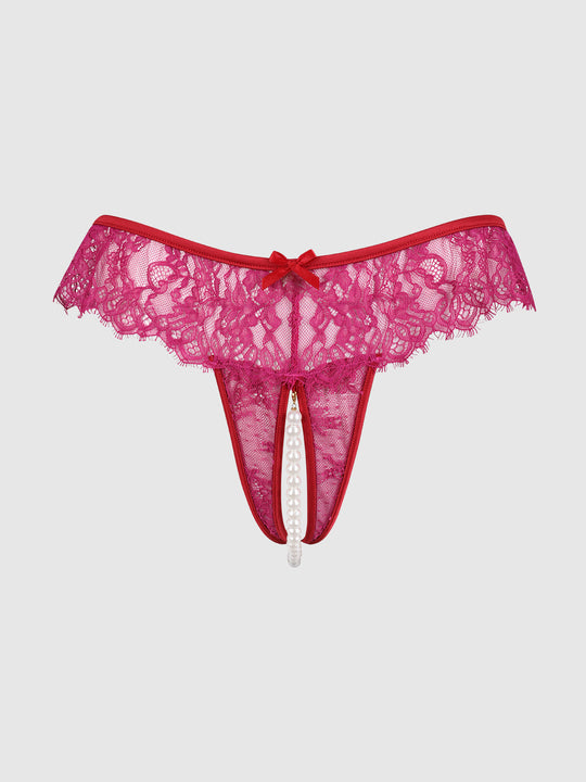 Jocelyn Lace & Pearl Crotchless Thong from Love It Curvy