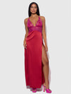 Jocelyn Satin & Lace Long High Slit Gown | Love It Curvy