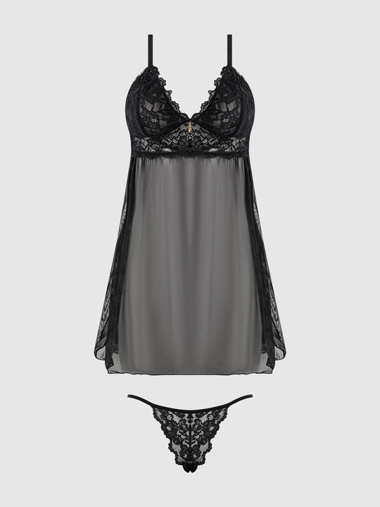 Bella Lace & Mesh Babydoll & G-String Set from Love It Curvy