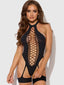 Halter Neck & Gartered Teddy Bodystocking in black, image 1