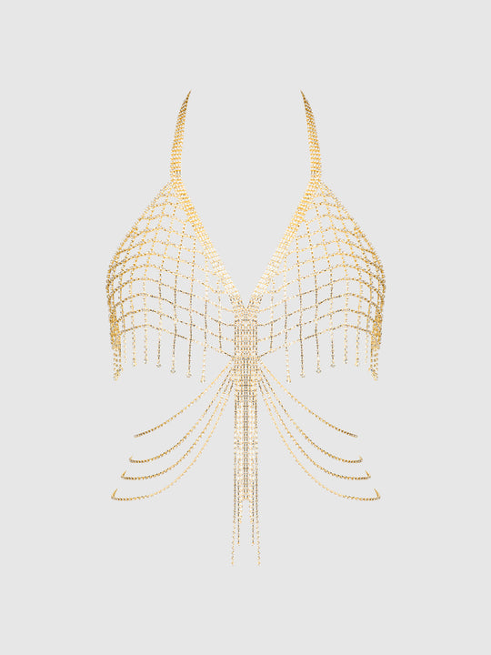 Rhinestone Net & Fringe Halter Bralette from Love It Curvy