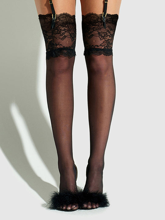 Thigh High Sheer Stayups With Tall Lace Band from Love It Curvy