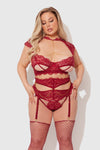 Dezi Lace & Chain Open Cup Bra, Garter & G-String Set from Love It Curvy