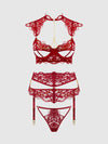 Dezi Lace & Chain Open Cup Bra, Garter & G-String Set from Love It Curvy