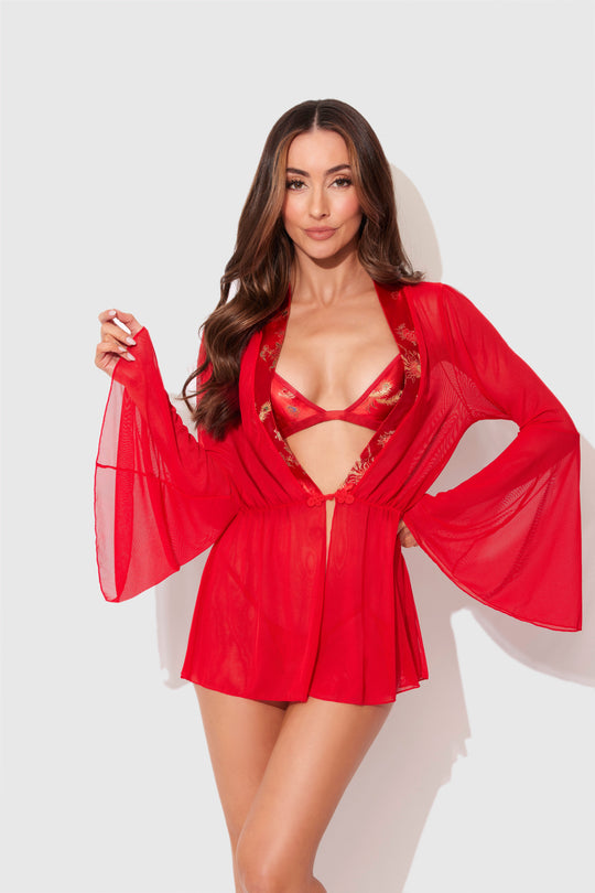 Dragon Sheer Robe With Satin Bra & G-String Set from Love It Curvy