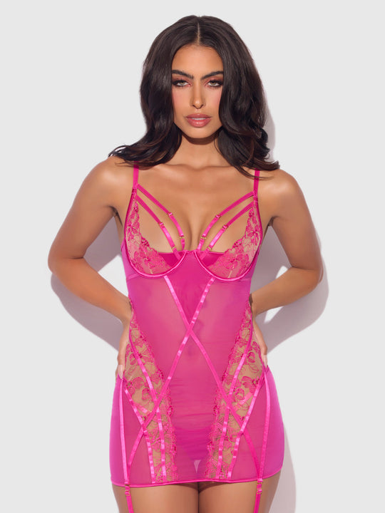Nova Blacklight Lace Chemise & Thong Set from Love It Curvy