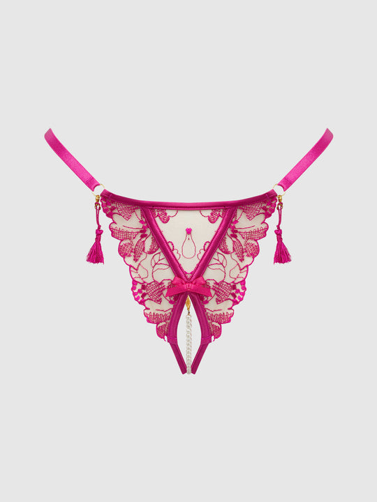 Nova Blacklight Lace Crotchless Pearl G-String from Love It Curvy