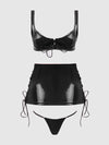 Trinity Patent Lace Up Bralette, Skirt & G-String Set from Love It Curvy
