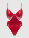 Phoenix Faux Leather & Fringe Crotchless Teddy from Love It Curvy