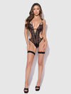 Eve Lace & Chain Crotchless Teddy With Thigh Garters from Love It Curvy