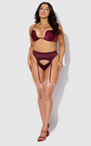 Brigeta Satin Deep Plunge Push Up Bra, Garter & Thong Set from Love It Curvy