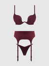 Brigeta Satin Deep Plunge Push Up Bra, Garter & Thong Set from Love It Curvy