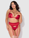 Brigeta Satin Deep Plunge Push Up Bra, Garter & Thong Set from Love It Curvy