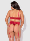 Brigeta Satin Deep Plunge Push Up Bra, Garter & Thong Set from Love It Curvy