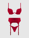 Brigeta Satin Deep Plunge Push Up Bra, Garter & Thong Set from Love It Curvy