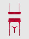 Brigeta Satin Deep Plunge Push Up Bra, Garter & Thong Set from Love It Curvy