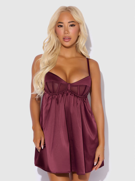 Brigeta Satin & Mesh Corsetted Babydoll & G-String Set from Love It Curvy