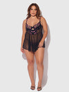 Harper Embroidered Mesh Drop Waist Babydoll & G-String Set from Love It Curvy