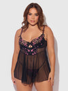 Harper Embroidered Mesh Drop Waist Babydoll & G-String Set from Love It Curvy