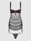 Harper Embroidered Mesh Side Cinch Chemise & G-String Set from Love It Curvy