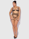 Delilah Embroidered Push Up Bra, Garter & Thong Set from Love It Curvy