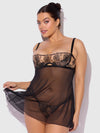 Delilah Embroidered & Mesh Monowire Babydoll Set from Love It Curvy