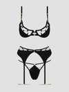 Evangeline Satin & Chain Bra, Thigh Garter & G-String Set from Love It Curvy