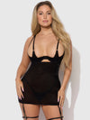 Yasmine Shimmer Mesh O-Ring Thigh Garter Chemise Set from Love It Curvy