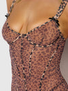 Alia Leopard Mesh Underwire Chemise & G-String Set from Love It Curvy