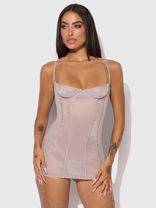 Presley Shine Mesh & Rhinestone Chemise & G-String Set from Love It Curvy