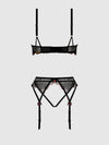 Ilena Embroidered Tulle Bra, Garter & Crotchless Bikini | Love It Curvy