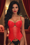 Lavish Red Lycra & Lace Hook & Eye Lace-Up Bustier Corset w/Garters - Love it Curvy