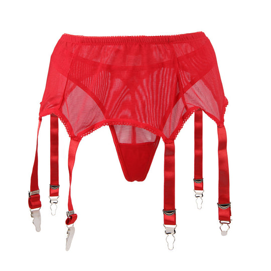 Red Lace Garter And Panty Set in red - Love It Curvy