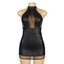 Love It Curvy: Solid Black Color Halter Leather Lingerie Dress in black - Love It Curvy