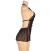 Mesh Halter Backless Floral Patterns Teddy Lingerie Red Black - Love It Curvy