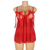 Love It Curvy: Red Bow-Knot Cutout Out Bra Open Back Side Babydoll in red - Love It Curvy