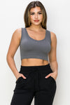Love It Curvy Ribbed Deep Scoop Cropped Tank Top w/ Reversible Neckline